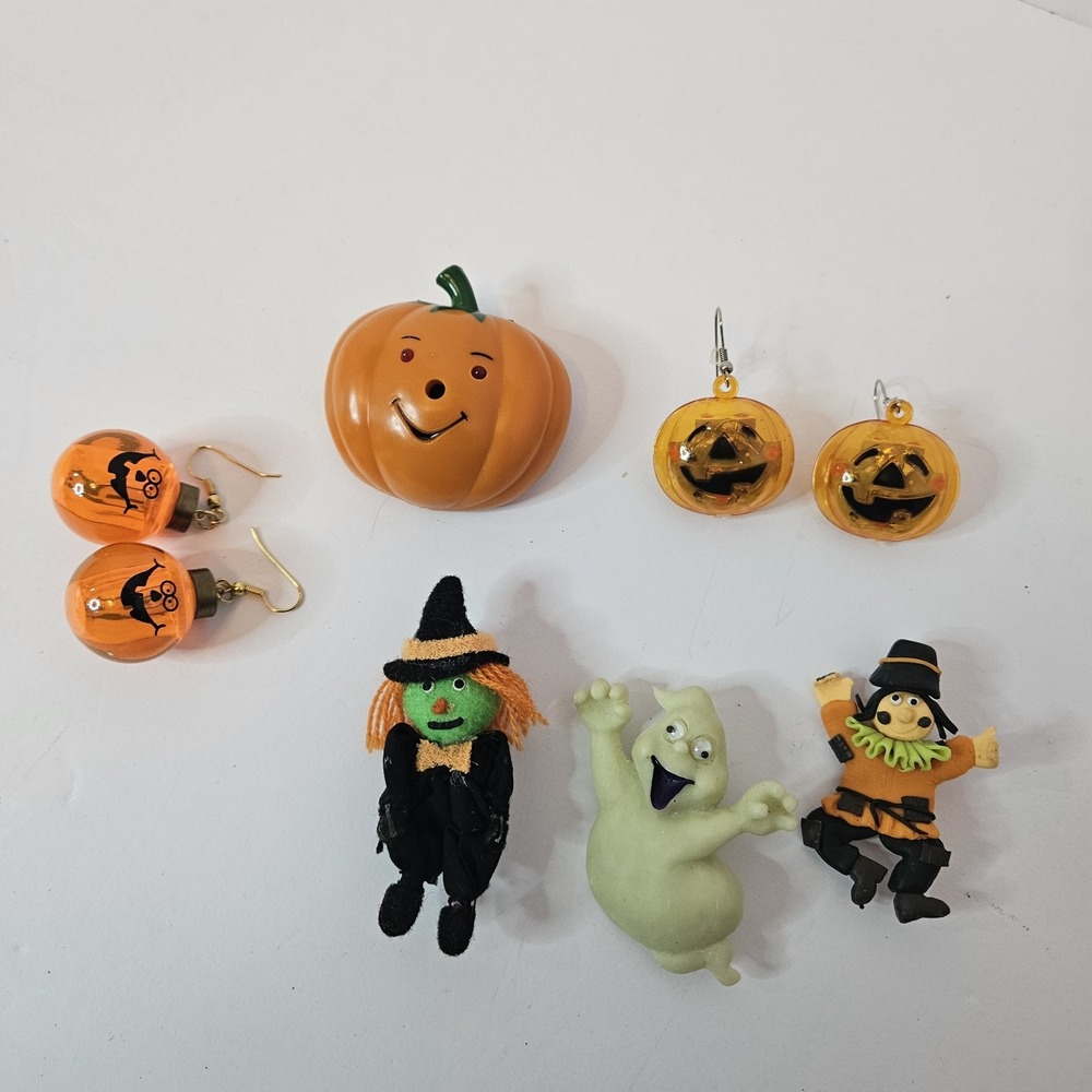 6 Piece Lot Boo Halloween Fashion Costume Jewelry Earrings Pins Holiday Brooch